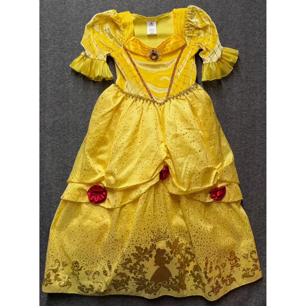 Disney Store Belle Costume Dress Girls 7/8 Yellow Beauty and the Beast Princess